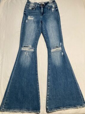 Flying Monkey Distressed Flare Jeans - Medium Blue (Item No. R11)